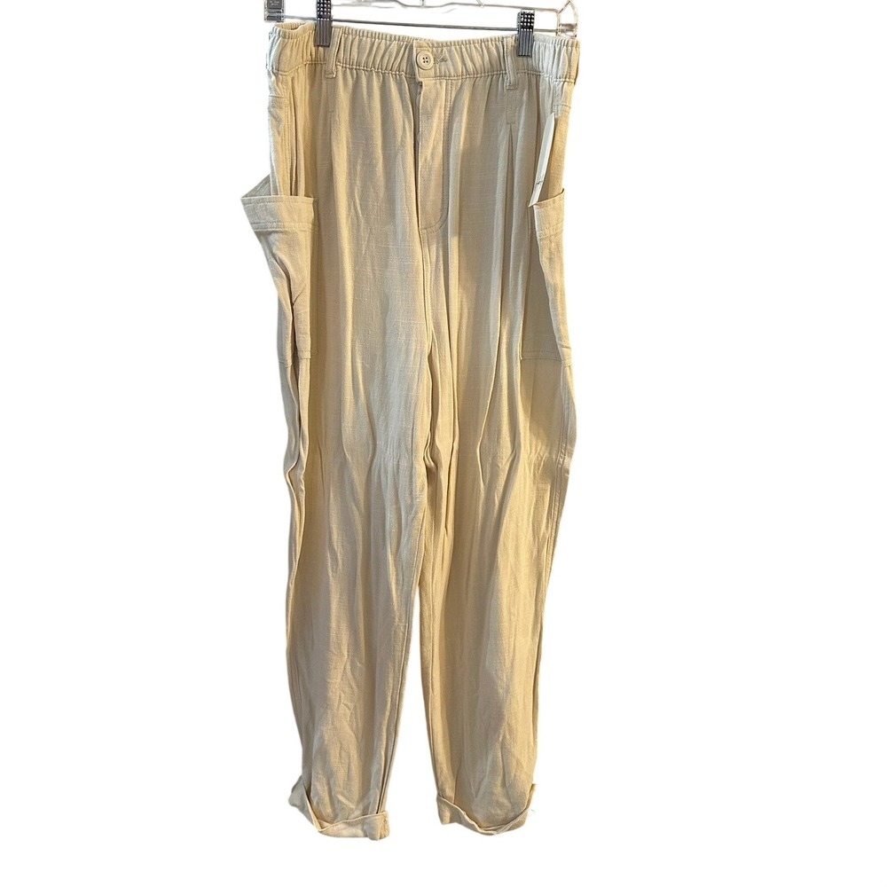 Wonderly Women's Beige Linen Blend Casual Pants Size‎ L Elastic Waist Boho